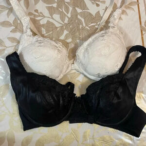 Set of 2 Lilyette Women Bra 34B black/white Floral Lace Push Up Underwire